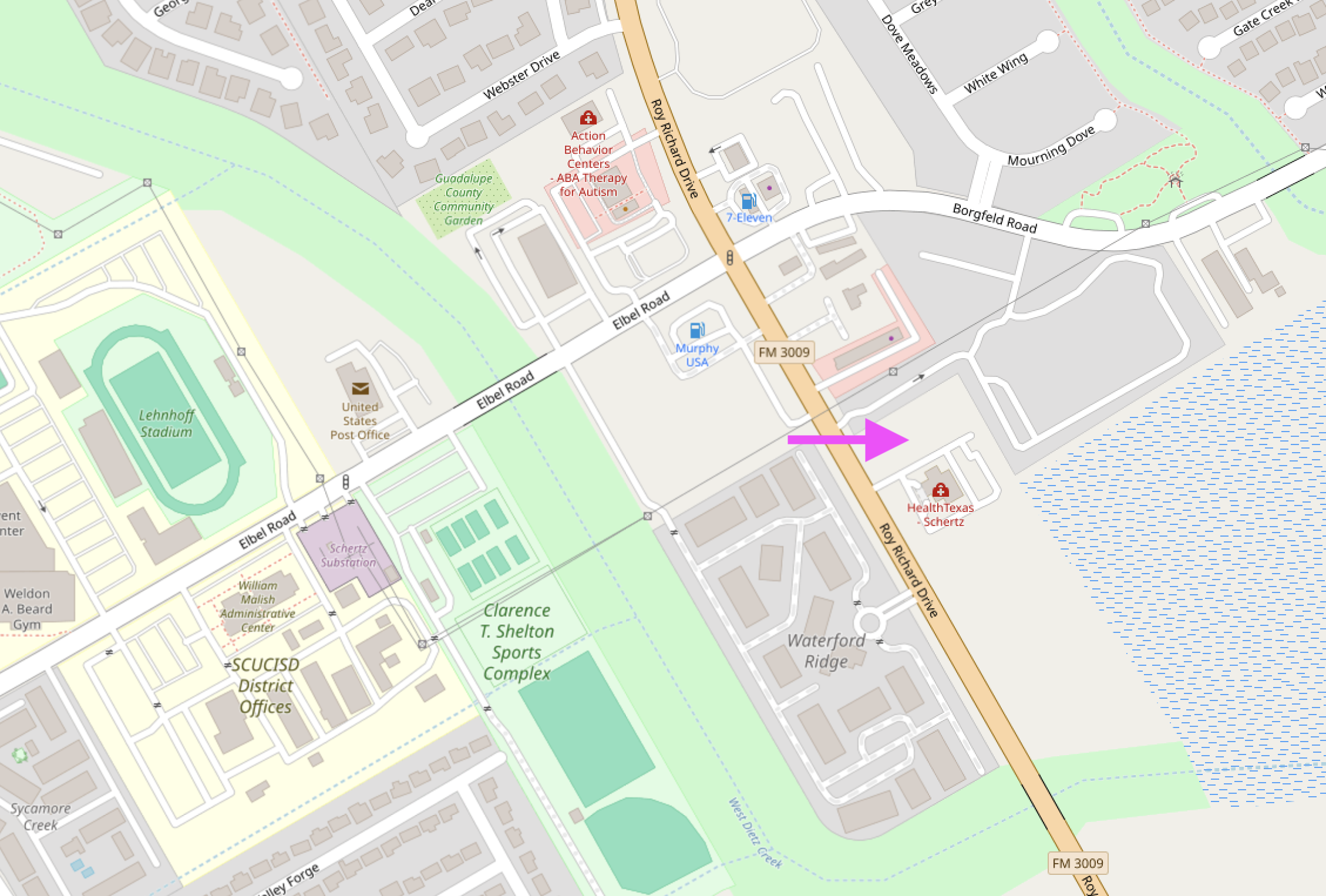 Map showing the Spec’s location on FM 3009 / Roy Richard Dr in Schertz